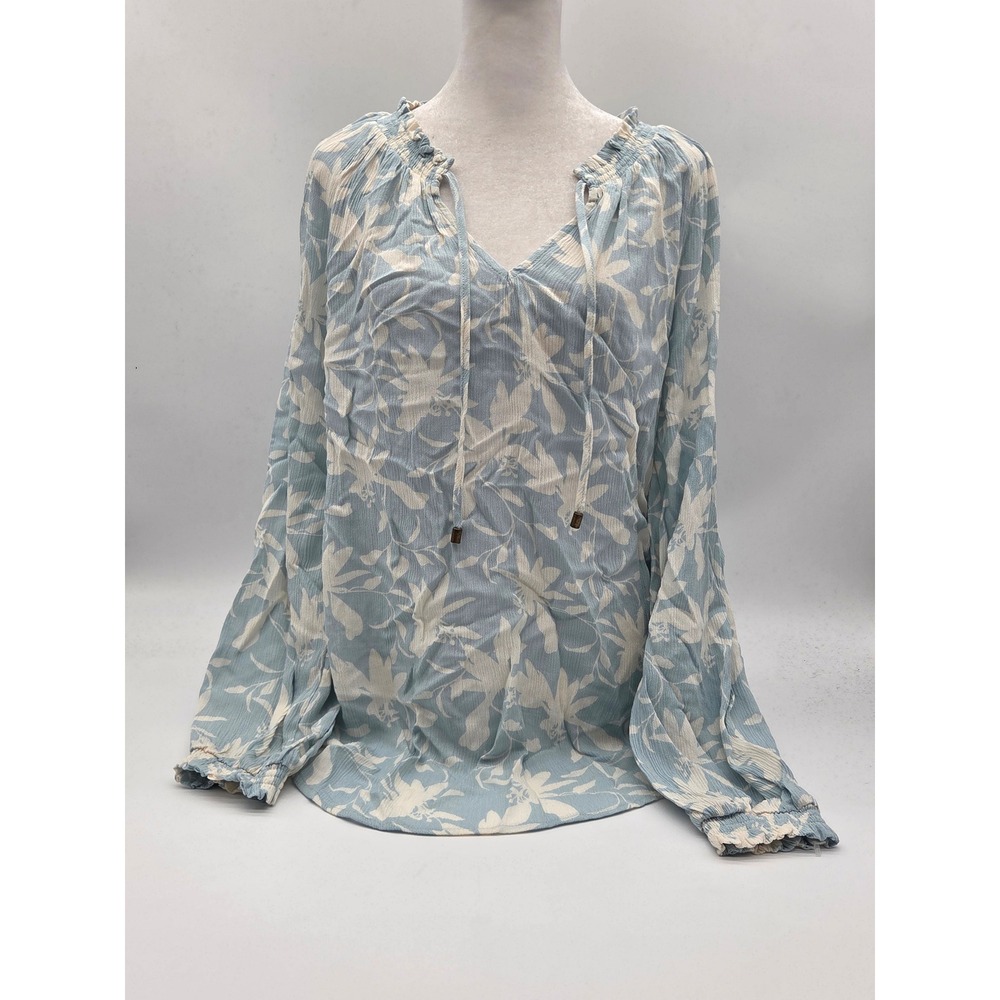Market & Spruce Blue White Floral Peasant Blouse 100% Rayon 101-447